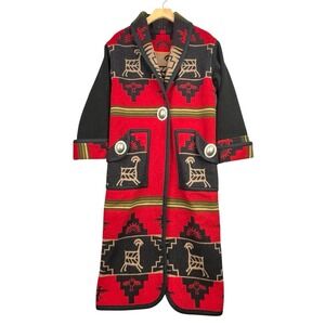 Vintage Jeanette Ferrara Wool Coat Womens Small Concho Aztec Southwestern Navajo